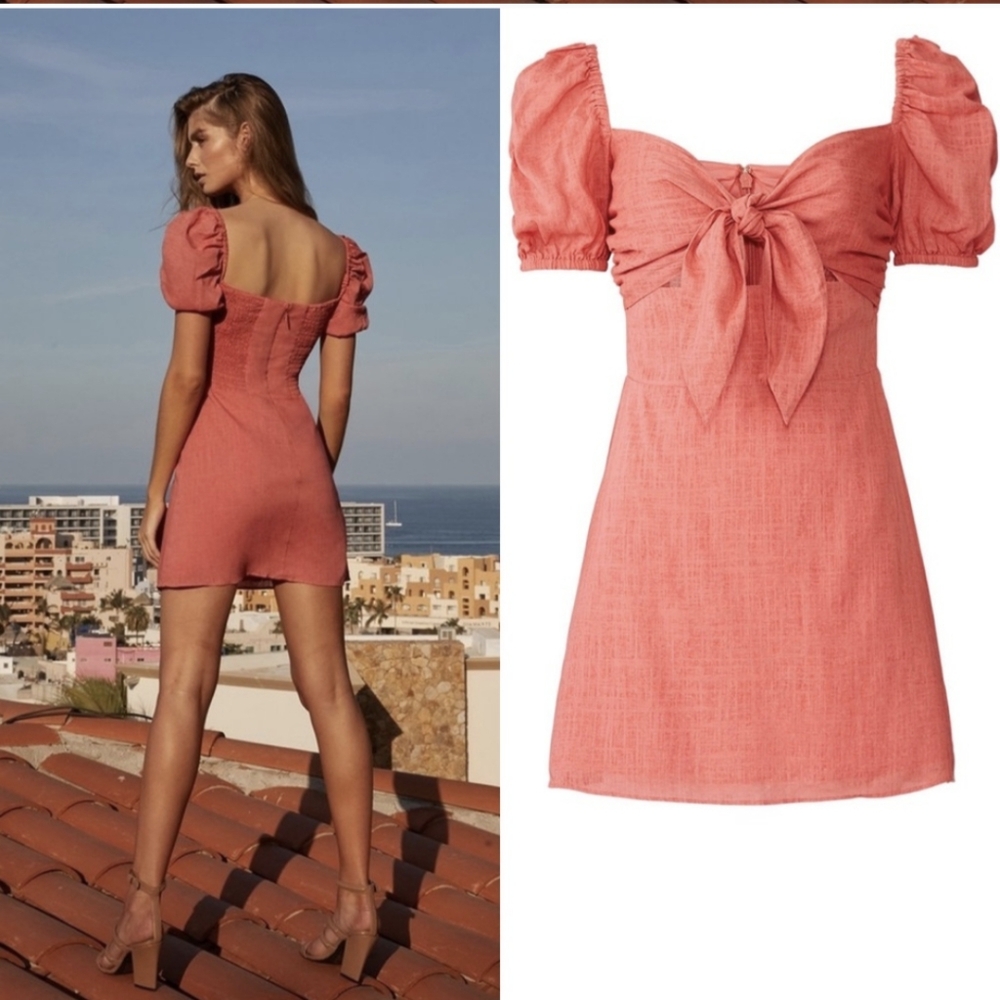 The Jersey Diaries Coral Red Linen Mini Dress XS